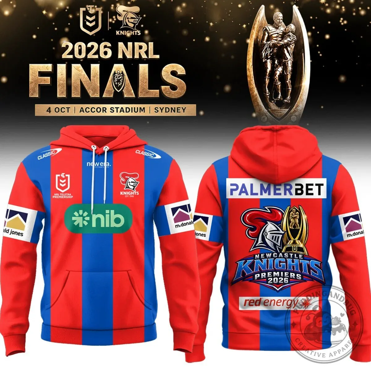 Newcastle Knights 2026 NRL Premiers Rugby League Team Hoodie
