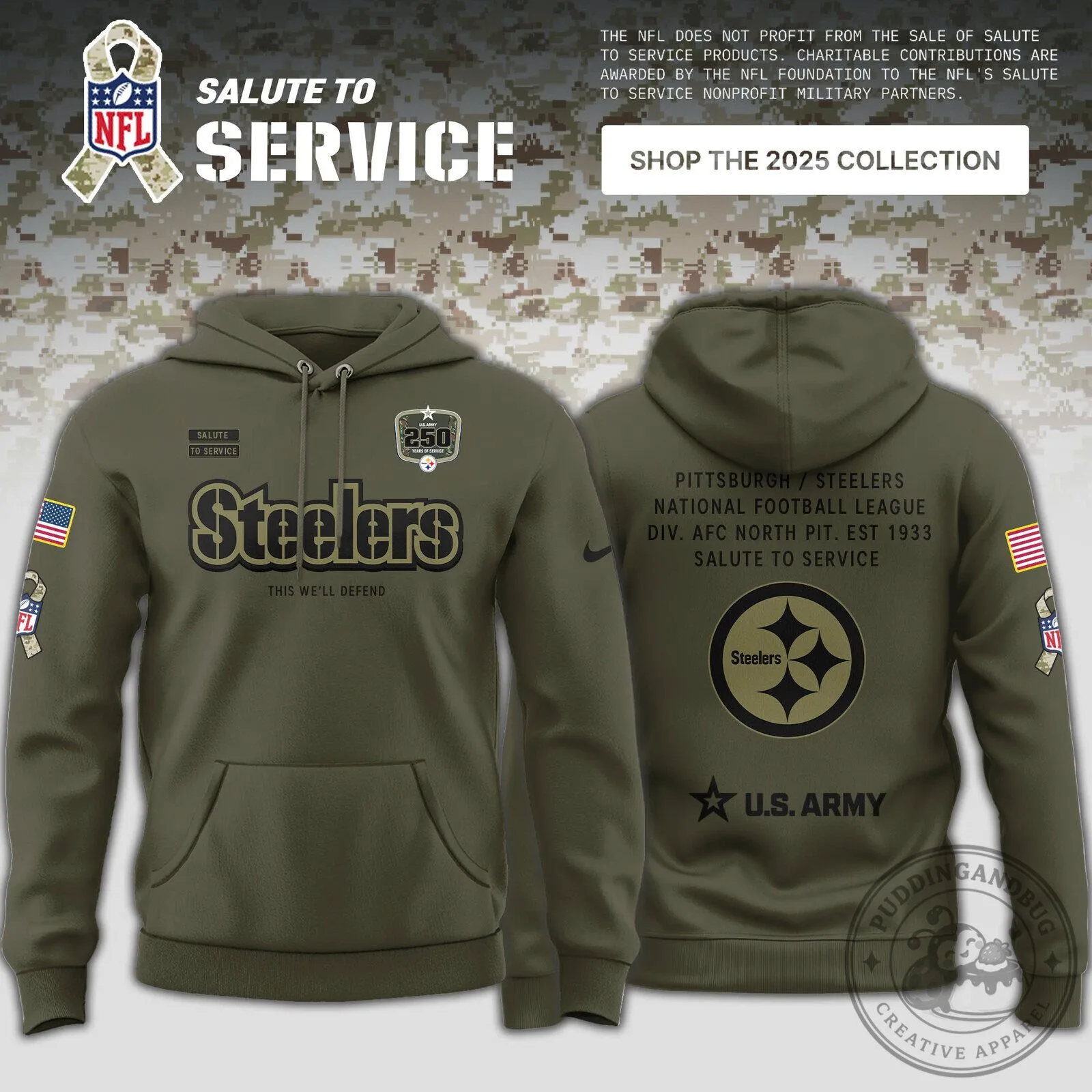 _ Pittsburgh Steelers US Army 's 250th Birthday Limited Editions Hoodie