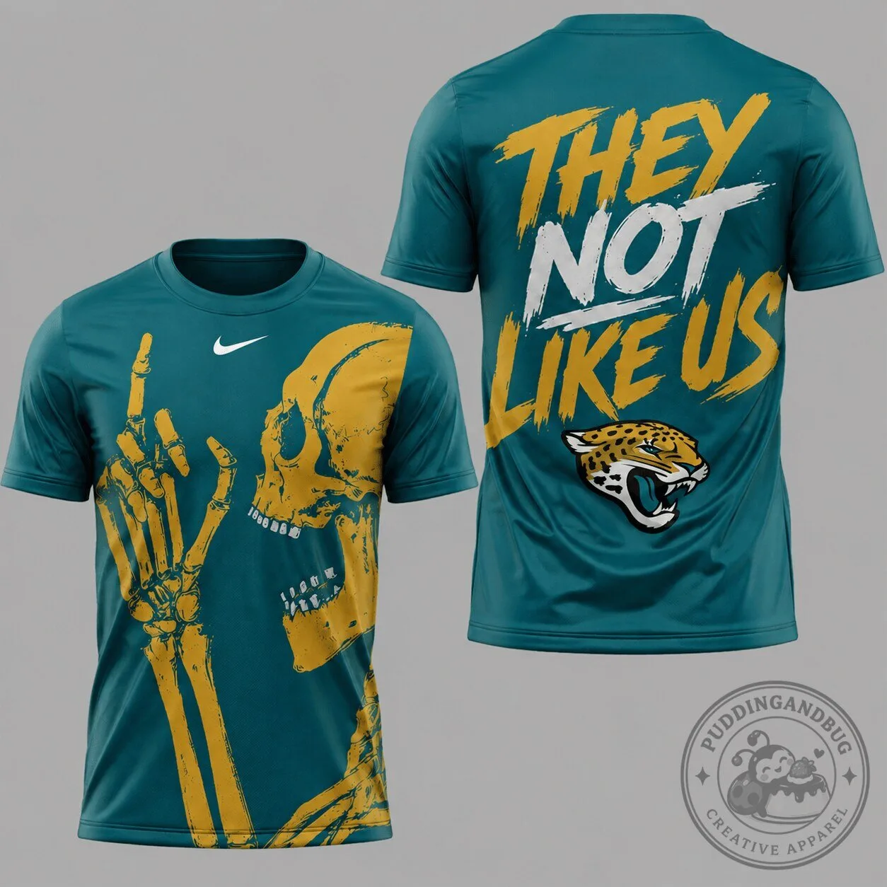 Jacksonville Jaguars Skeleton Middle Finger They Not Like Us Performance T-Shirt