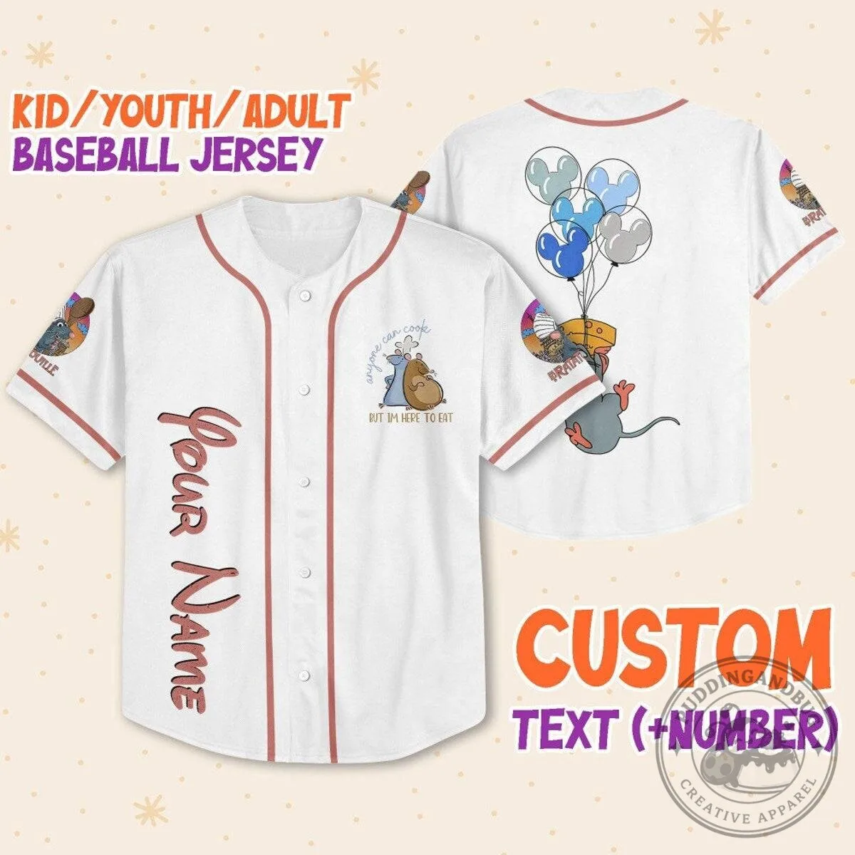 Personalized Ratatouille Remy Little Chef Balloon Baseball Jersey