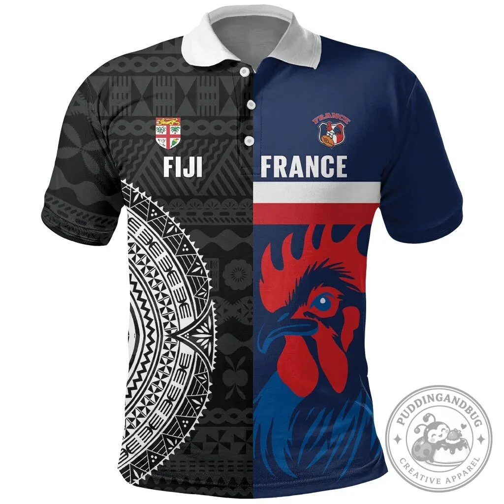 Fiji and France Rugby Union Polo Shirt Flying Fijian Les Bleus Together