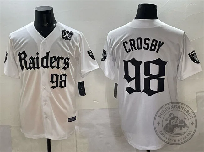 Maxx Crosby Las Vegas Raiders White Number 98 Baseball Jersey