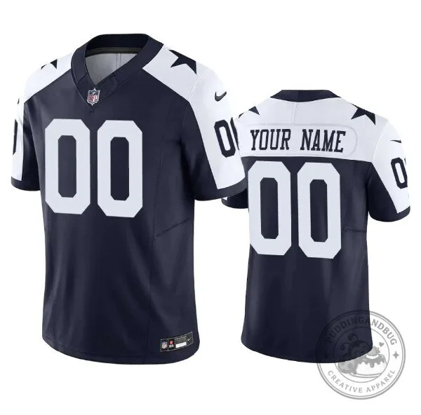 Dallas Cowboys Football Custom Navy Blue and White Stitched Jersey