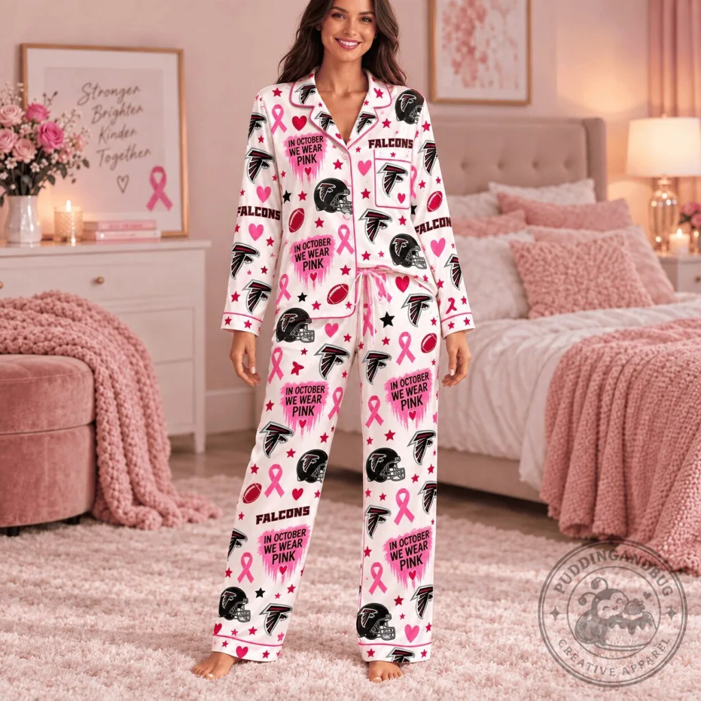 Atlanta Falcons Breast Cancer Awareness Pink Ribbon Pajamas Set Atlanta Falcons Breast Cancer Awareness Pink Ribbon Pajamas Set