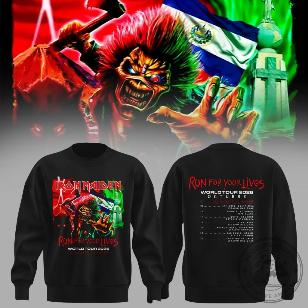 Iron Maiden Run For Your Lives World Tour 2026 Eddie El Salvador Event Sweatshirt Iron Maiden Run For Your Lives World Tour 2026 Eddie El Salvador Event Sweatshirt