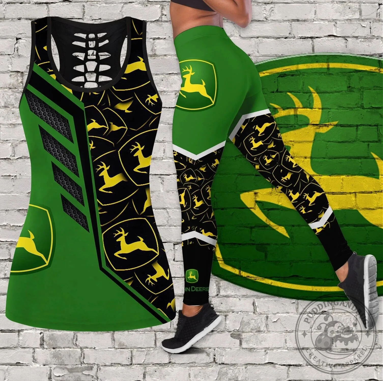 John Deere Green and Black Patterned Tank Top and Leggings Set 1 John Deere Green and Black Patterned Tank Top and Leggings Set