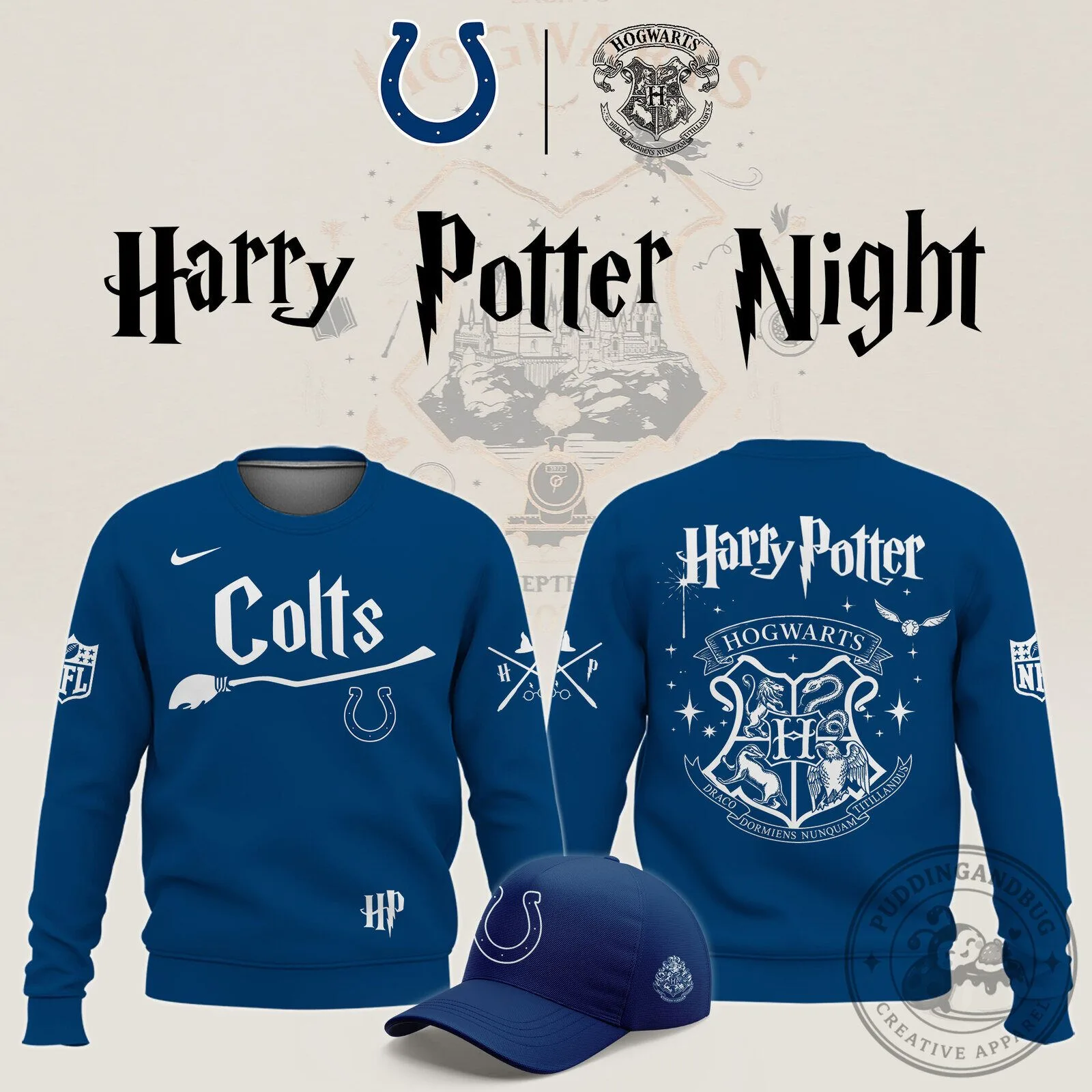 Indianapolis Colts Harry Potter Night Hogwarts Crest Blue Sweatshirt