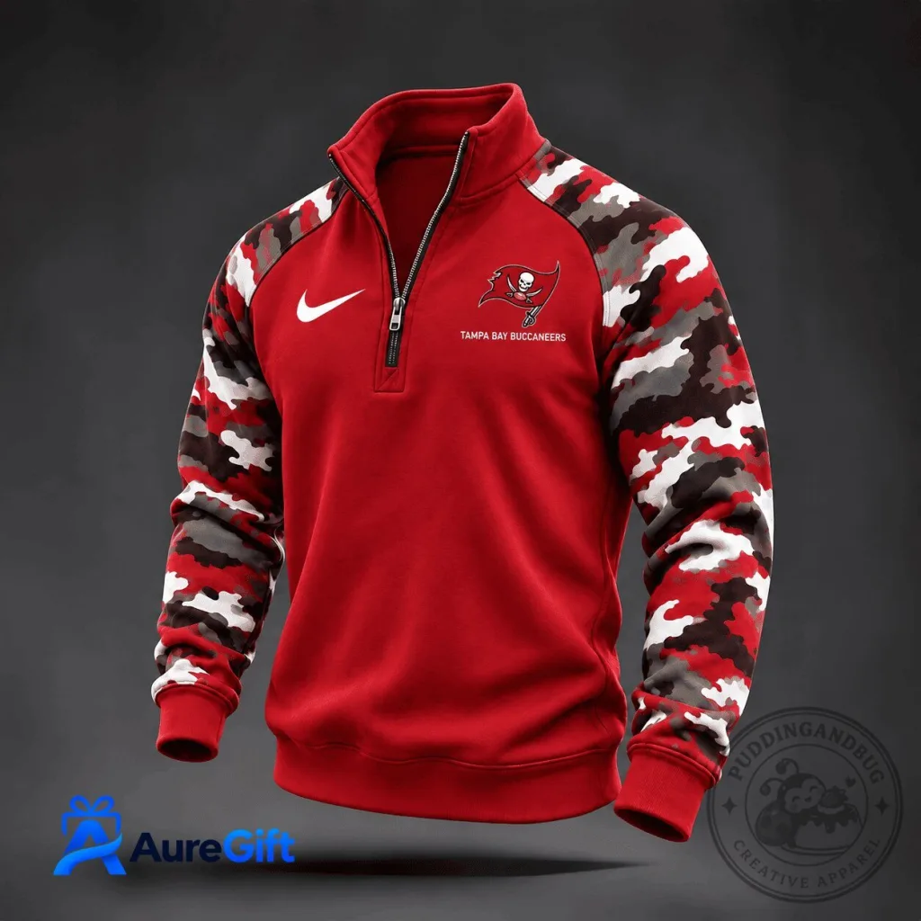 Tampa Bay Buccaneers NFL Football Team Red Camouflage Sleeve Quarter-Zip Sweatshirt Tampa Bay Buccaneers NFL Football Team Red Camouflage Sleeve Quarter-Zip Sweatshirt