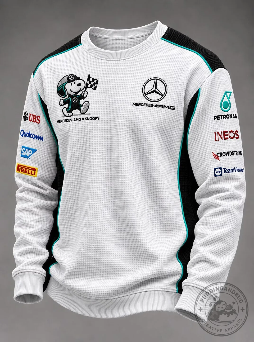 Mercedes AMG Petronas Snoopy Racing Team Waffle Knit Crewneck Sweatshirt 1 Mercedes AMG Petronas Snoopy Racing Team Waffle Knit Crewneck Sweatshirt