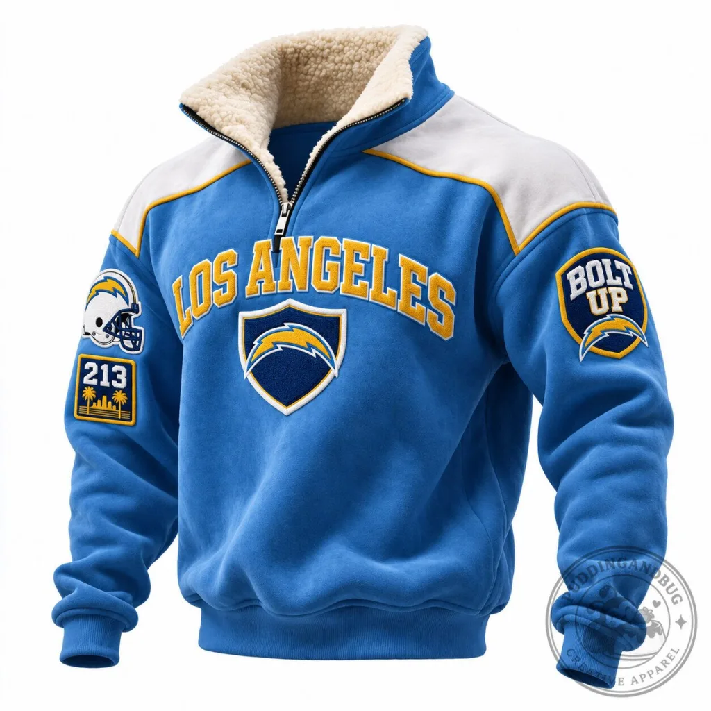Los Angeles Chargers Quarter-Zip Fleece Sweatshirt with Sherpa Collar Los Angeles Chargers Quarter-Zip Fleece Sweatshirt with Sherpa Collar