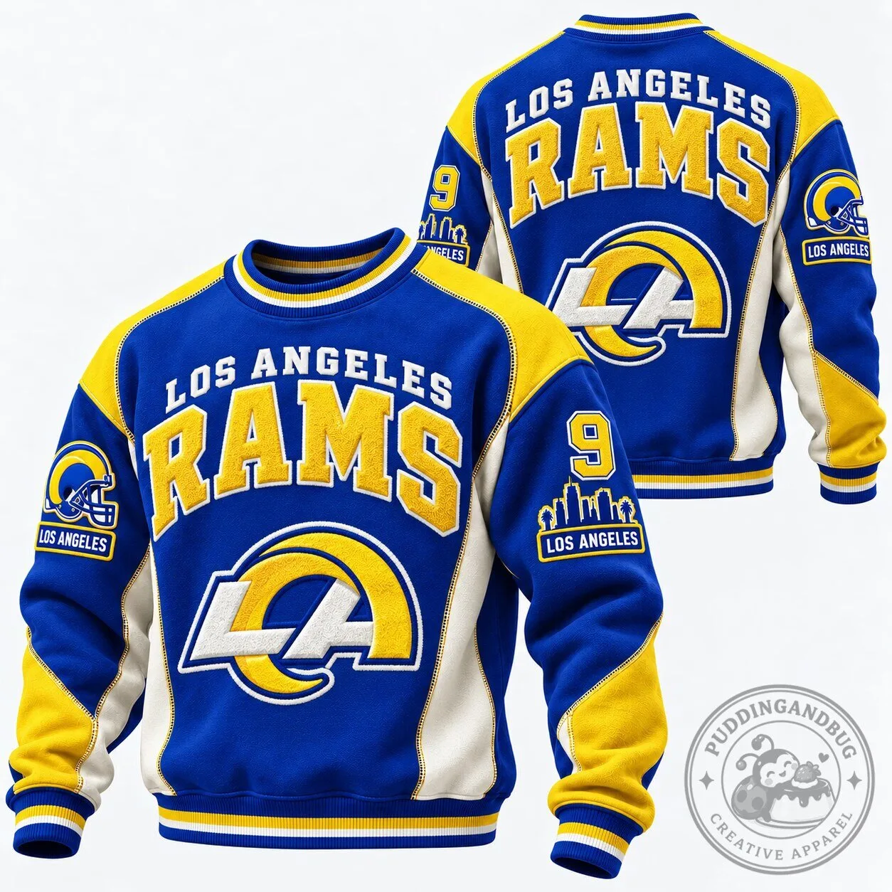 Los Angeles Rams Football Team Royal Blue and Yellow Crewneck Sweatshirt