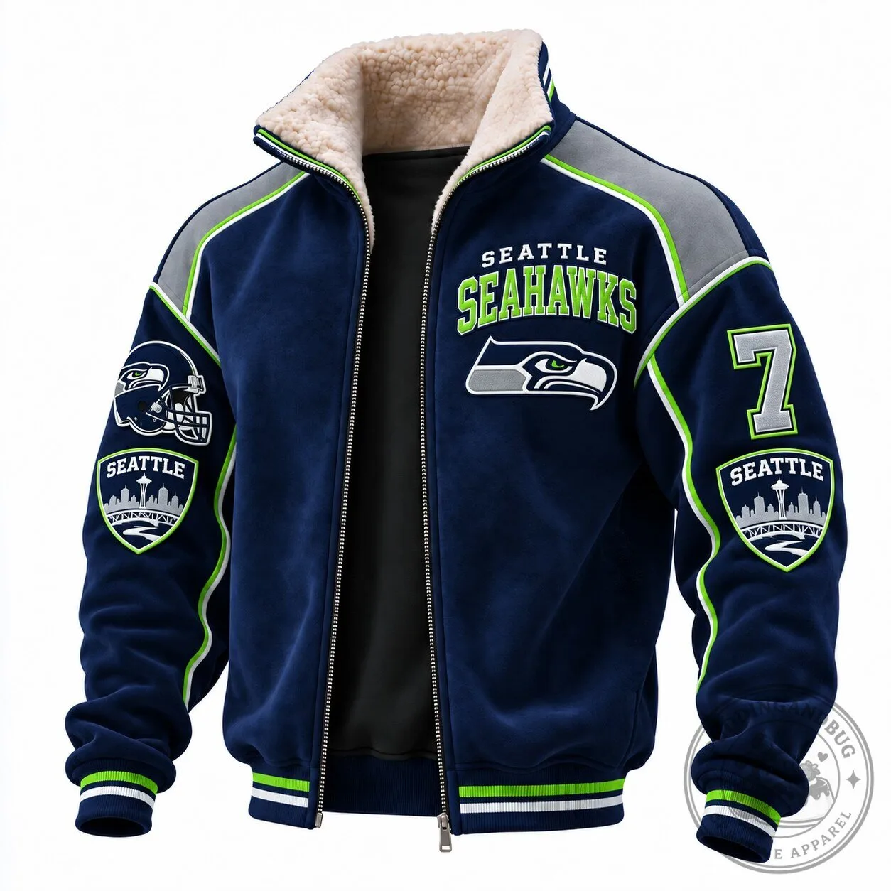 Seattle Seahawks NFL Football Team Sherpa-Lined Bomber Jacket