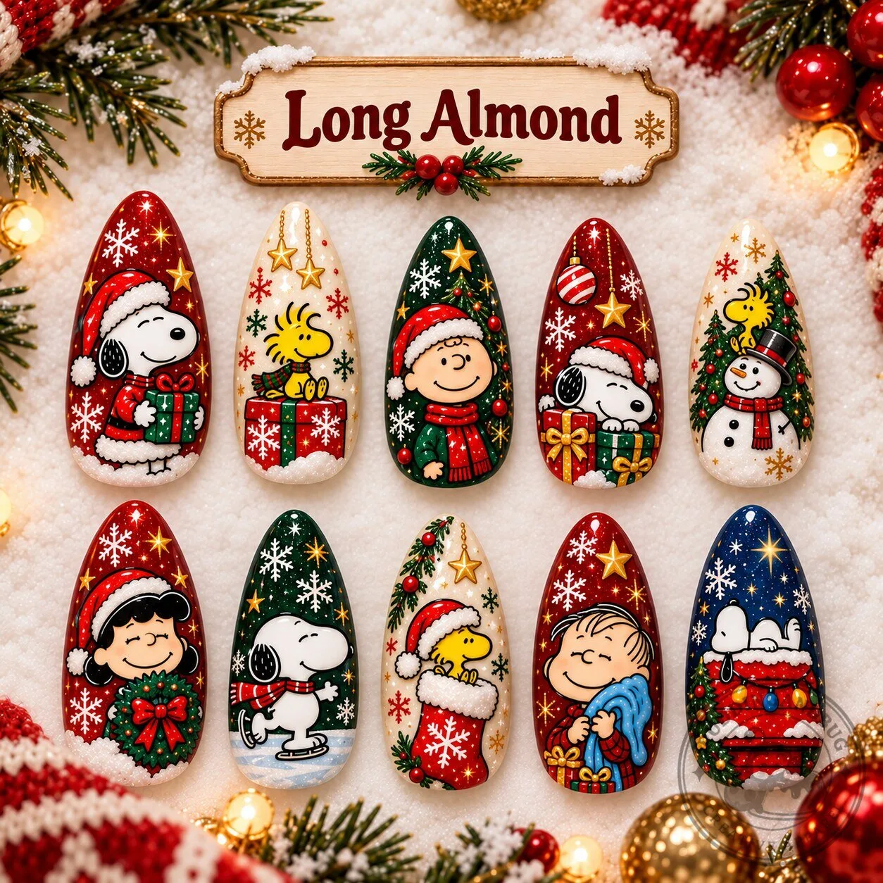 Holiday Press-On Nail Set Featuring Snoopy and Friends from Peanuts Christmas Collection