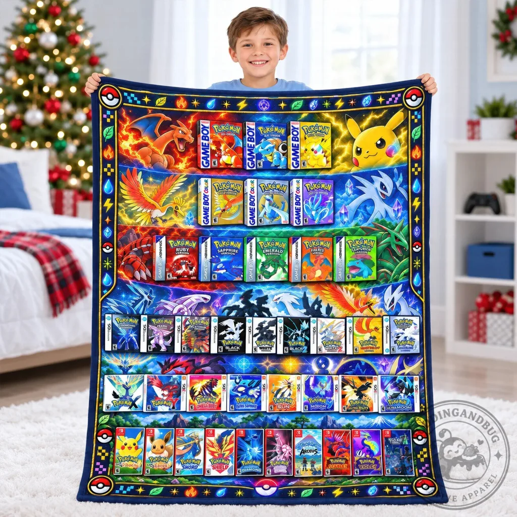Pokemon Video Game Cartridge Collection Display Soft Fleece Blanket Pokemon Video Game Cartridge Collection Display Soft Fleece Blanket