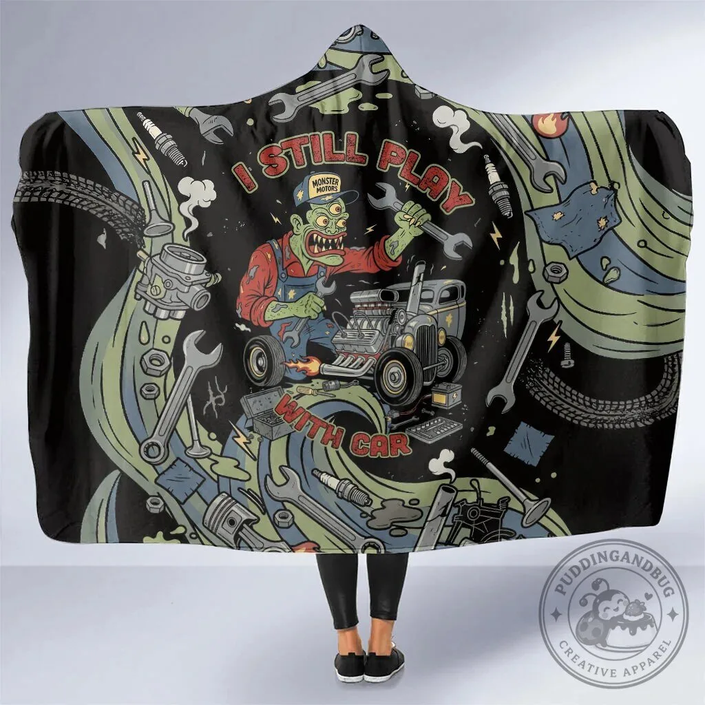 Monster Motors Zombie Mechanic Hot Rod Car Repair Tools Hooded Blanket