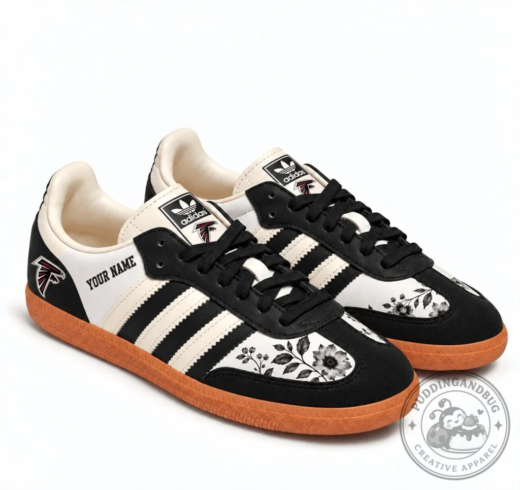 Atlanta Falcons NFL Team Floral Heritage Black and White Samba Shoes Atlanta Falcons NFL Team Floral Heritage Black and White Samba Shoes