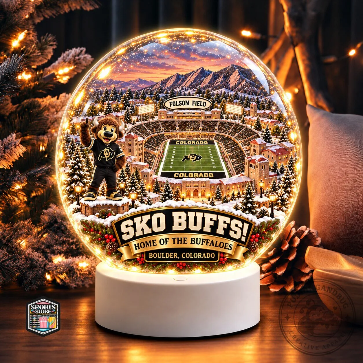Colorado Buffaloes Folsom Field Snow Globe Christmas Ornament