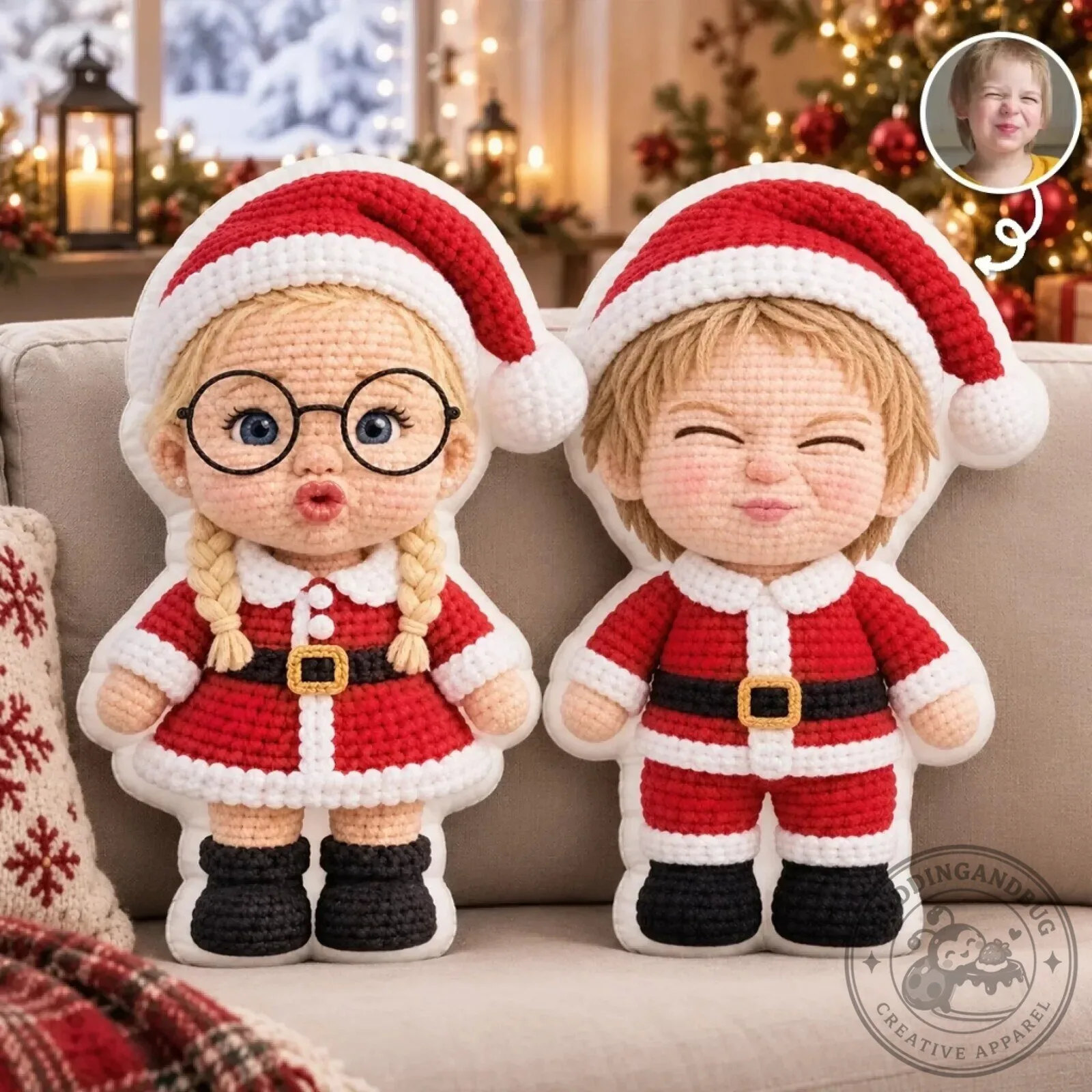 Personalized Santa Claus Costume Crochet Doll Shaped Pillow Christmas Gift