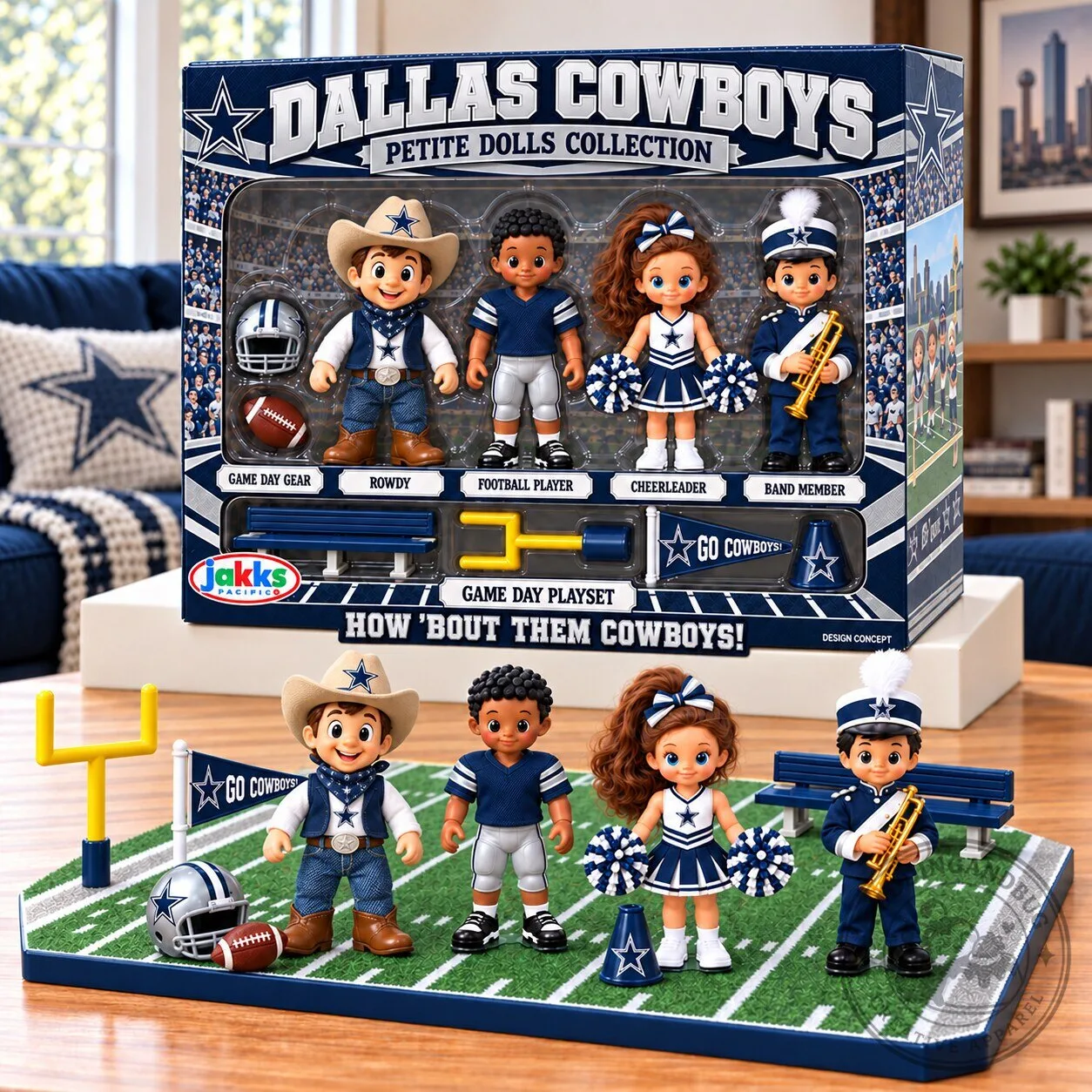 Dallas Cowboys Petite Dolls Collection Game Day Playset with Mini Figures