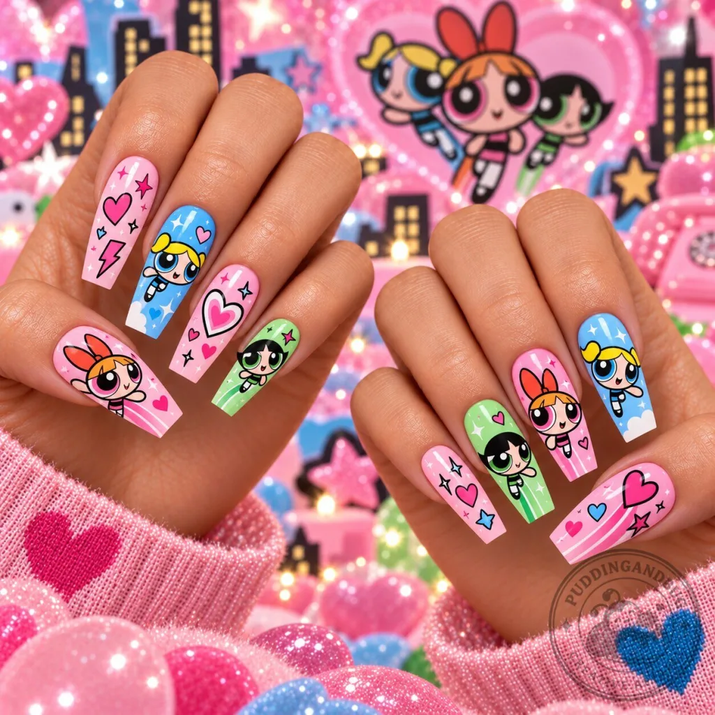 Powerpuff Girls Blossom Bubbles Buttercup Press-On Nails Set Powerpuff Girls Blossom Bubbles Buttercup Press-On Nails Set