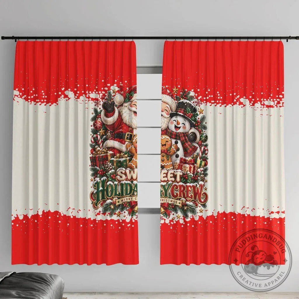 Cute Festive Santa Snowman Gingerbread Christmas Window Curtain Panel Set