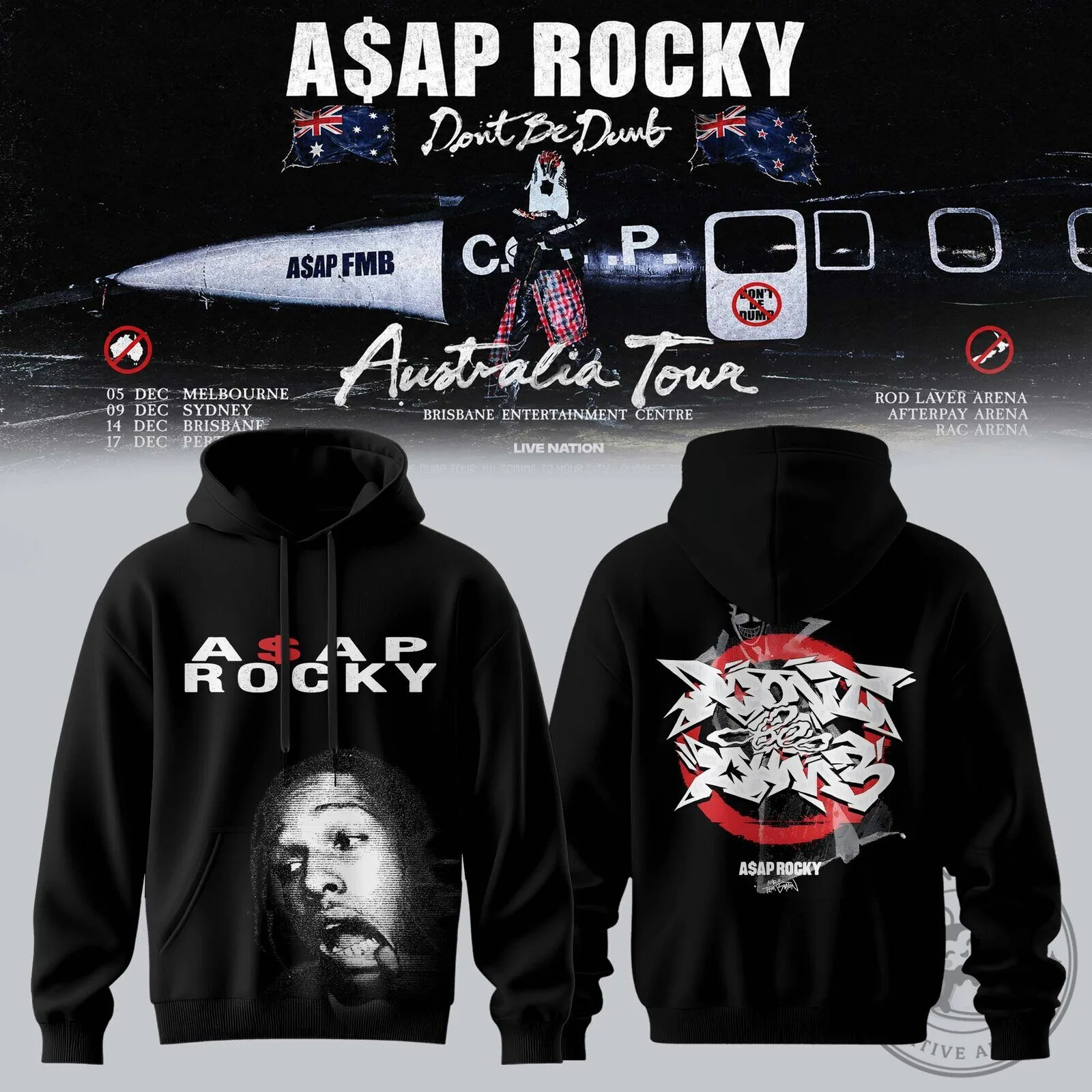 ASAP Rocky Don't Be Dumb World Tour Australia Concert Black Hoodie