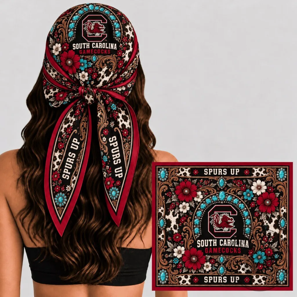South Carolina Gamecocks Western Boho Floral Print Silk Bandana Scarf South Carolina Gamecocks Western Boho Floral Print Silk Bandana Scarf