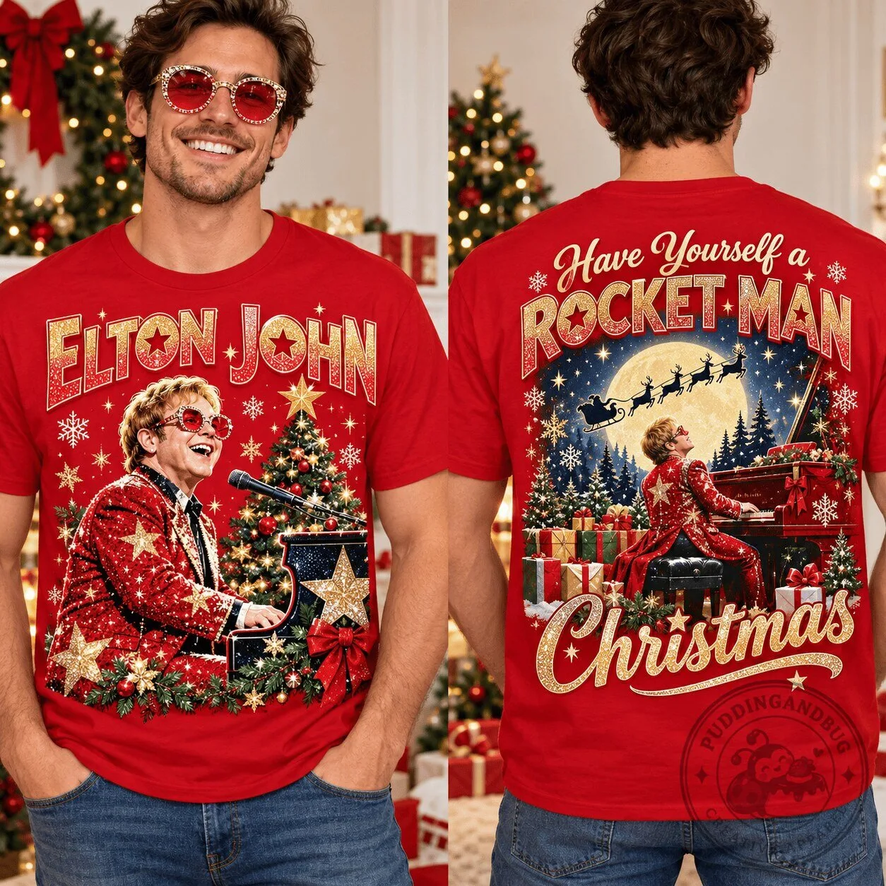 Elton John Rocket Man Christmas Holiday Music Fan T-Shirt