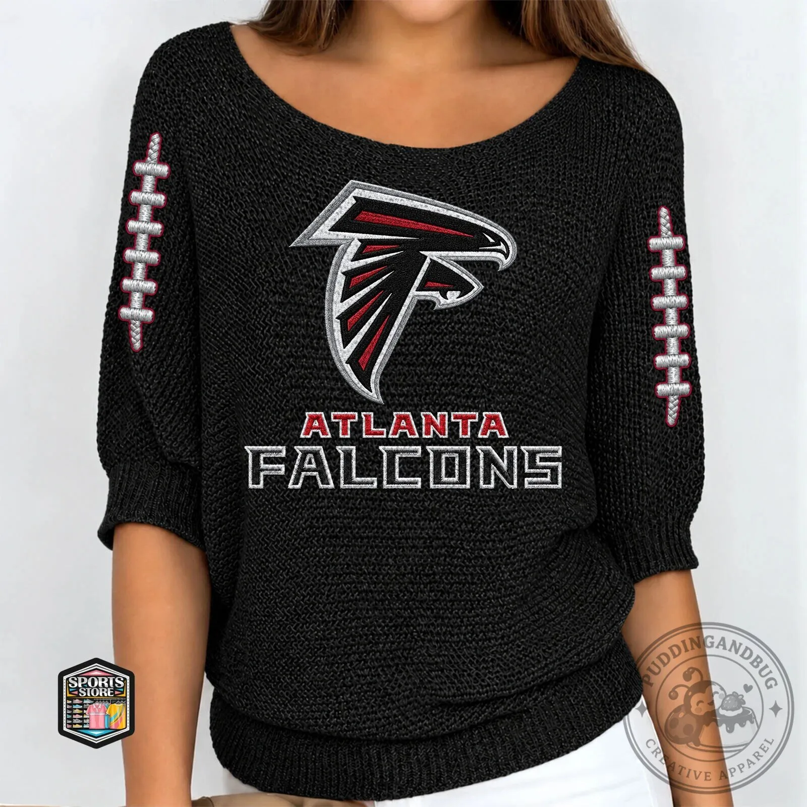 Atlanta Falcons Embroidered Football Knit Sweater for Women