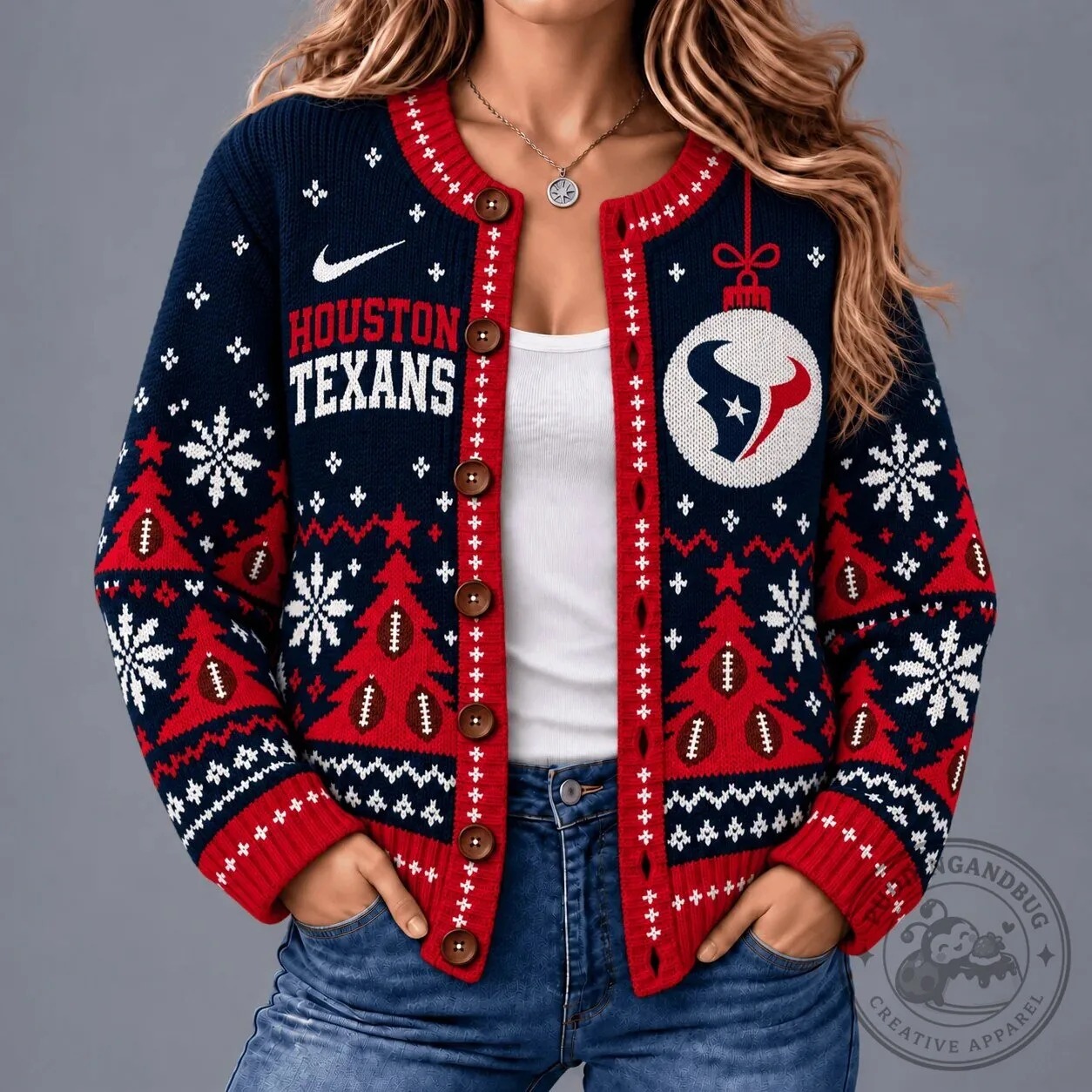 Houston Texans Christmas Snowflake Football Team Ugly Holiday Cardigan Sweater