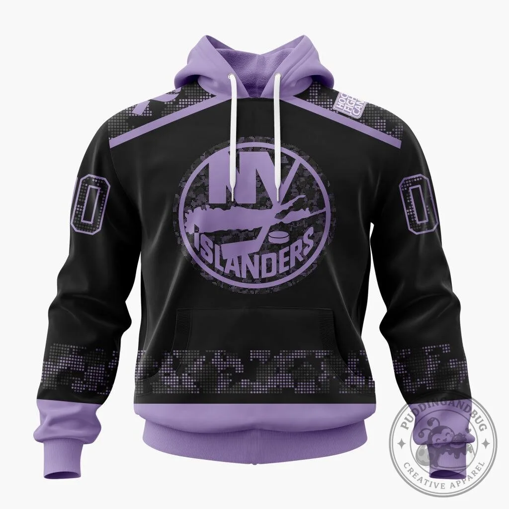 New York Islanders Hockey Fights Cancer Black and Purple Hoodie