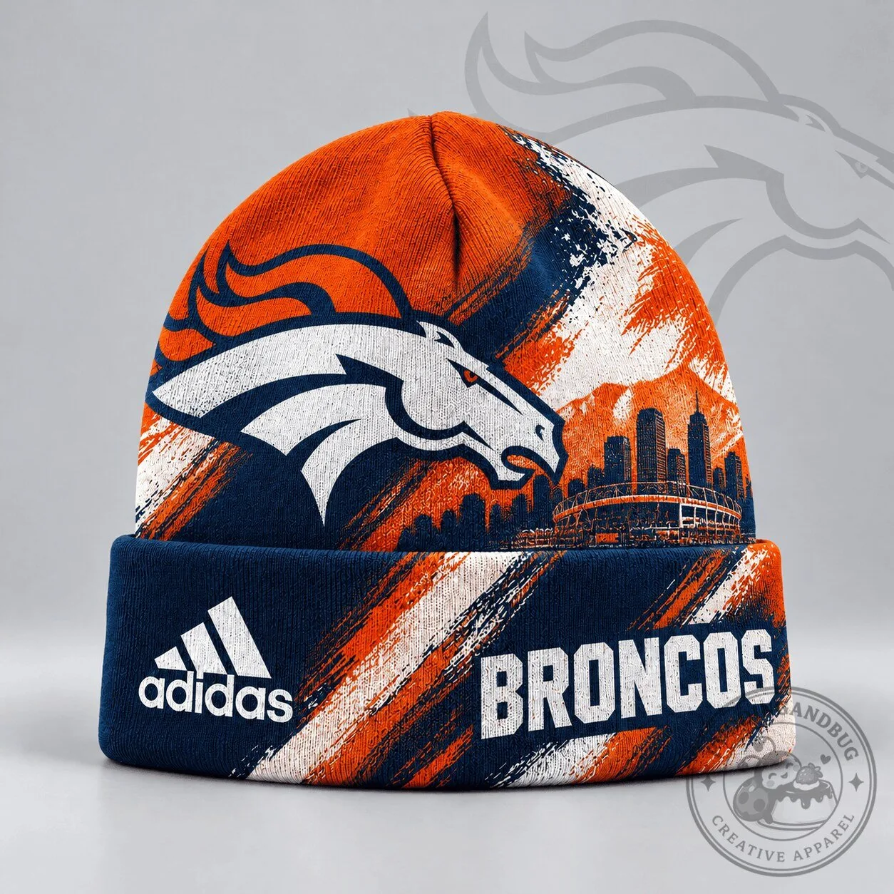 Denver Broncos Adidas Urban Skyline Distressed Brushstroke Knit Beanie Cap Hat