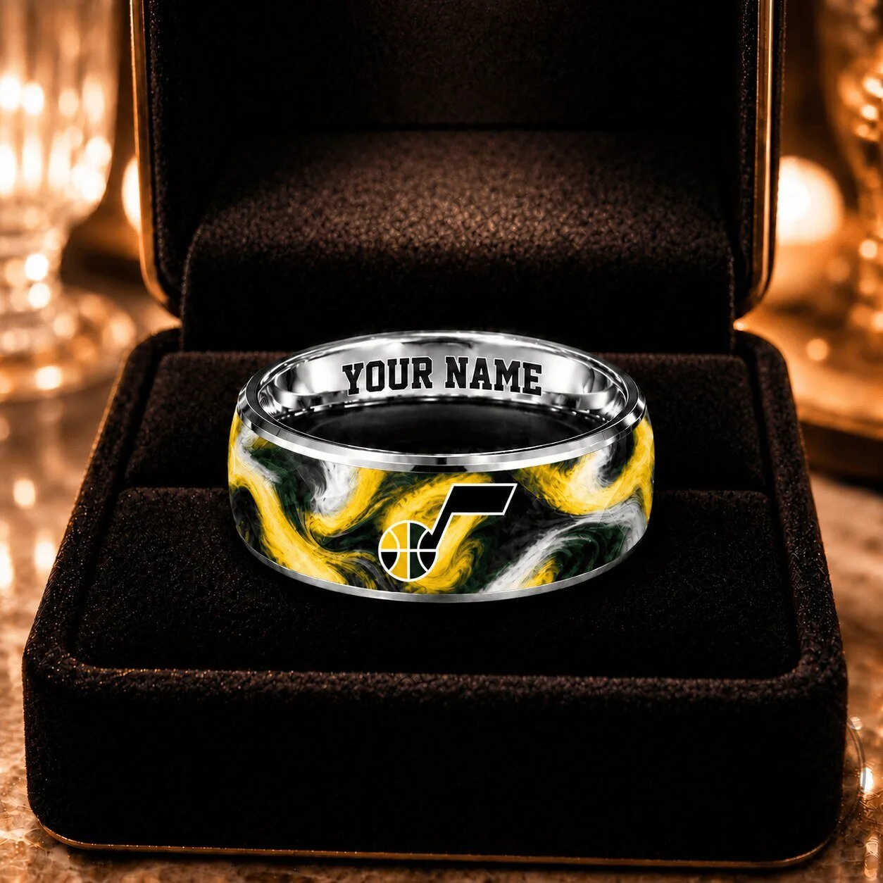 Utah Jazz NBA Basketball Team Logo Custom Name Engraved Silver Ring