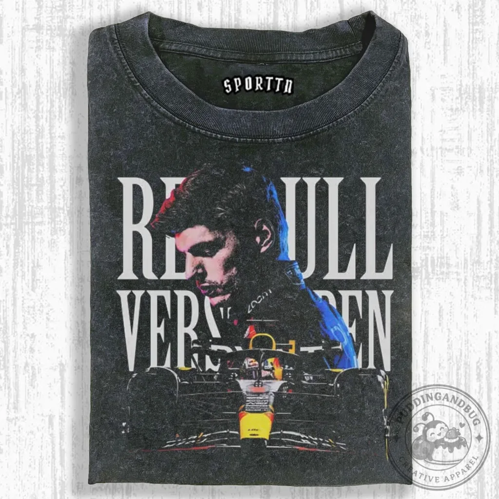 Max Verstappen Red Bull Racing Formula One Car Graphic Washed T-Shirt Max Verstappen Red Bull Racing Formula One Car Graphic Washed T-Shirt