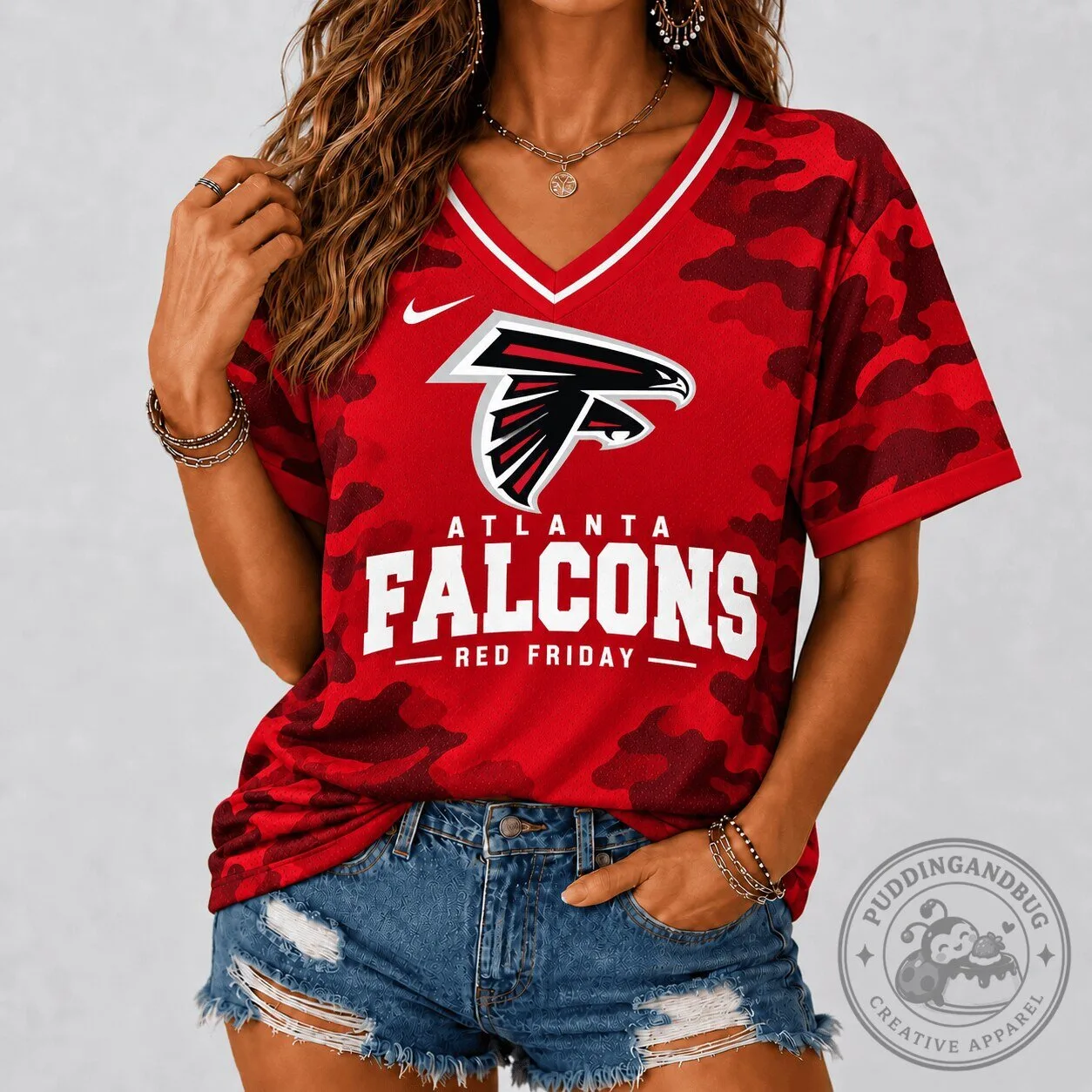 Atlanta Falcons NFL Red Friday Camouflage V-Neck Football T-Shirt 1 Atlanta Falcons NFL Red Friday Camouflage V-Neck Football T-Shirt