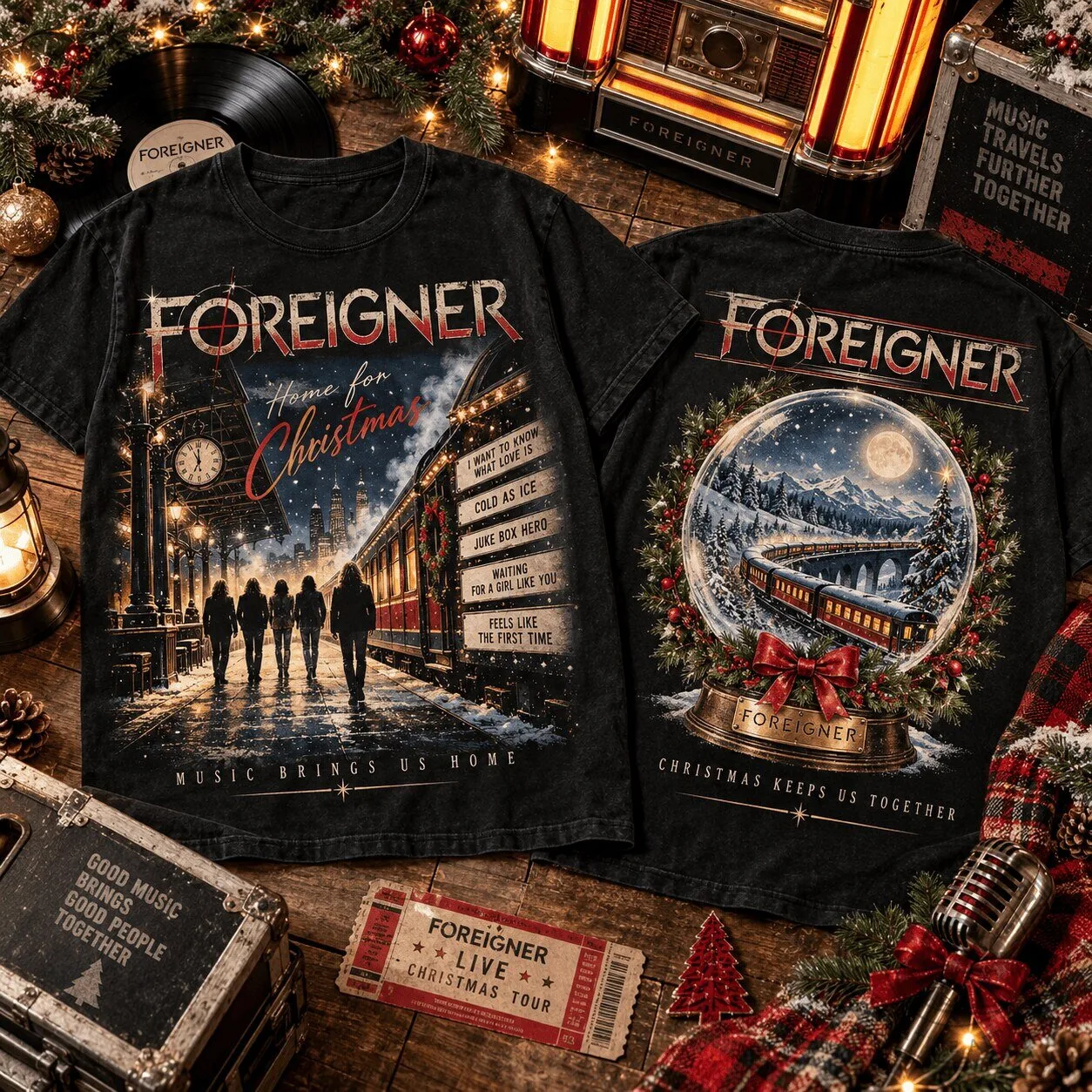 Foreigner Home For Christmas Train Ride Band T-Shirt
