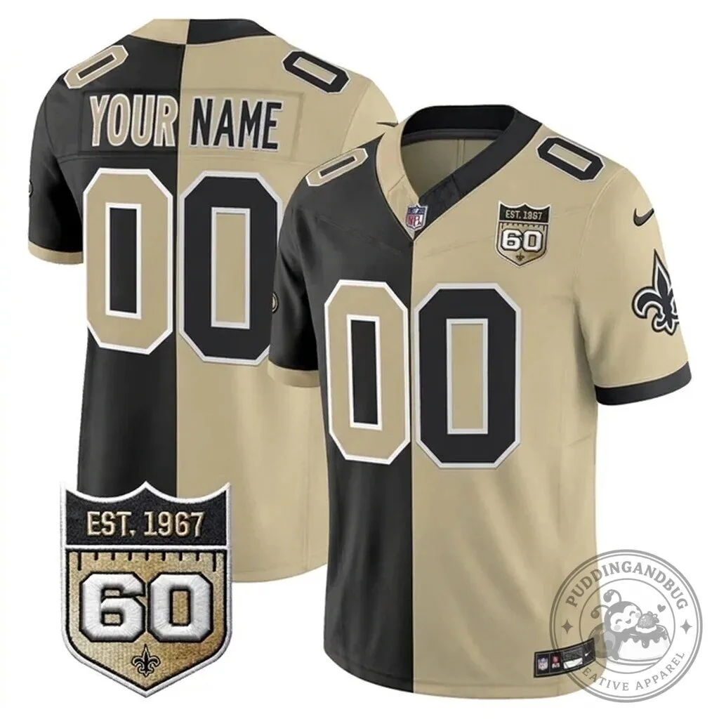 New Orleans Saints 60th Anniversary Vapor Limited Custom Split Football Jersey 7 New Orleans Saints 60th Anniversary Vapor Limited Custom Split Football Jersey