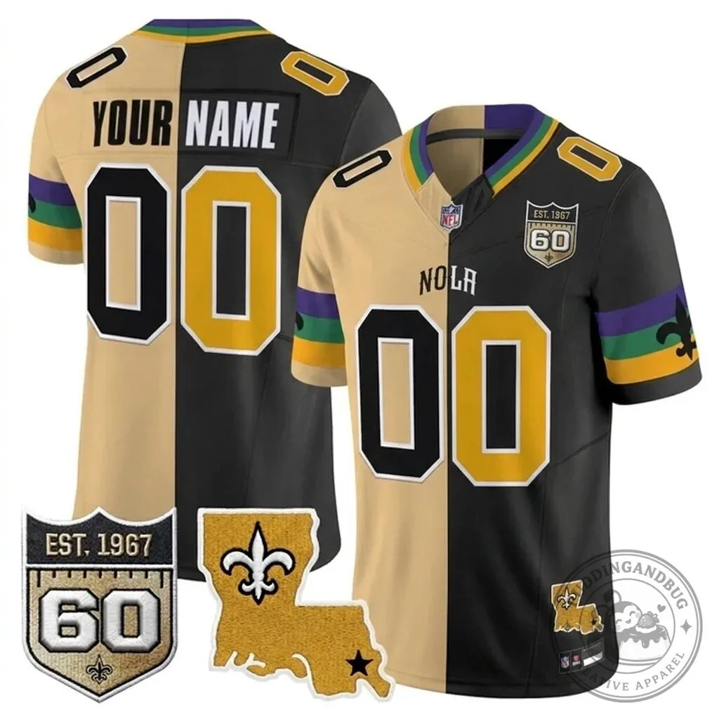 New Orleans Saints 60th Anniversary Vapor Limited Custom Split Football Jersey 9 New Orleans Saints 60th Anniversary Vapor Limited Custom Split Football Jersey