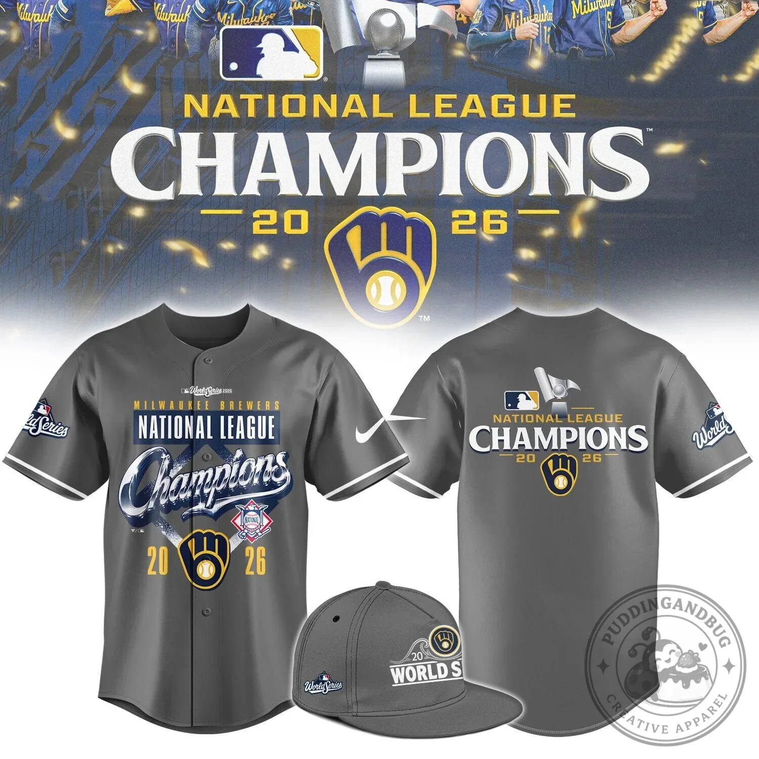 Milwaukee Brewers National League Champions 2026 Gray Baseball Jersey