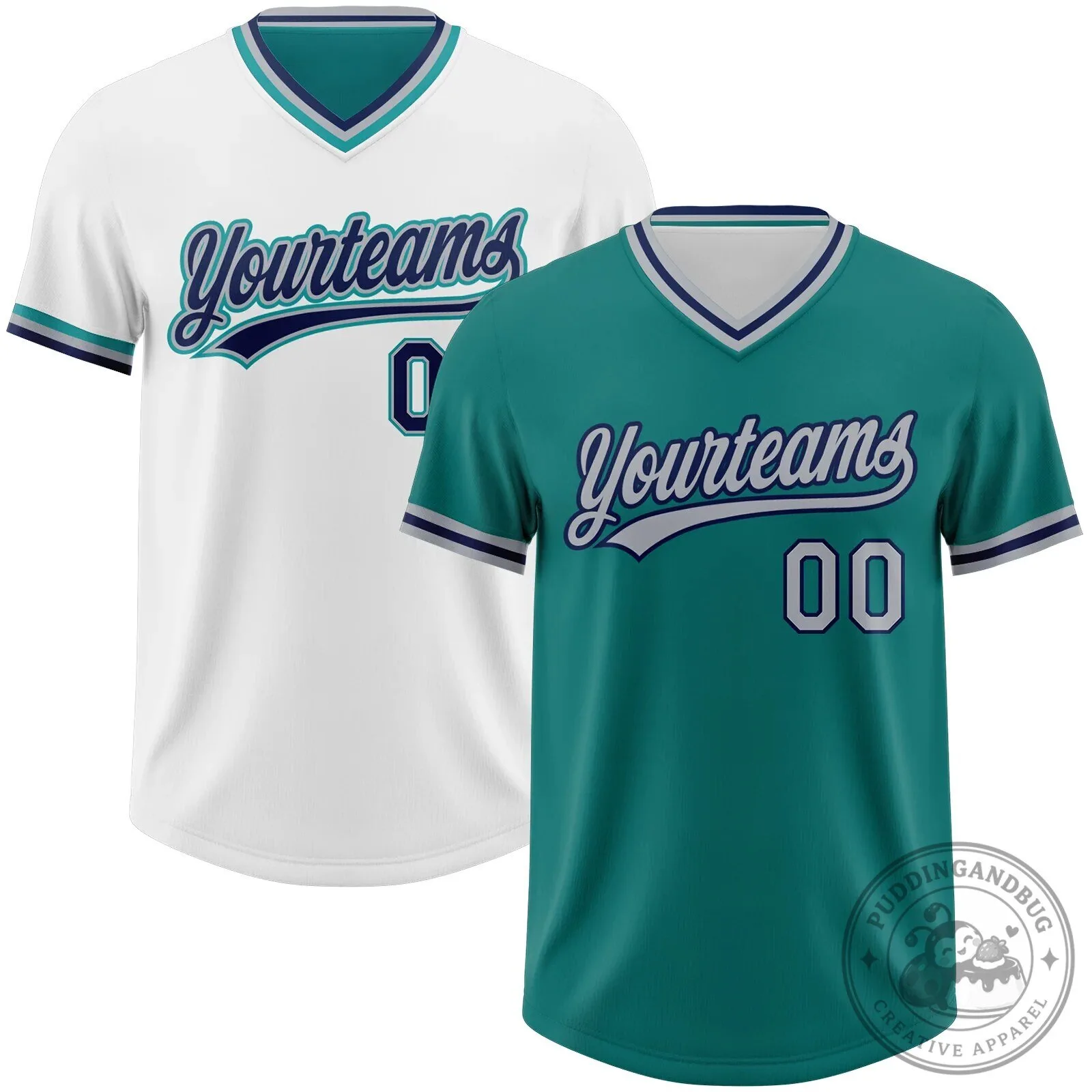 Custom Teal Gray Navy Reversible Pullover Baseball Jersey Shirt