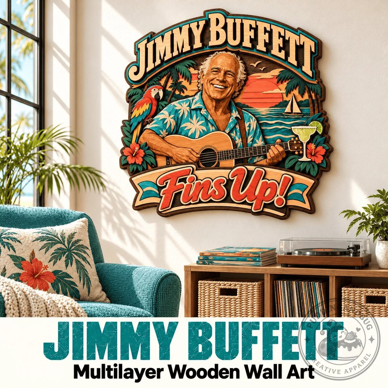 Jimmy Buffett Fins Up! Multilayer Wooden Wall Art