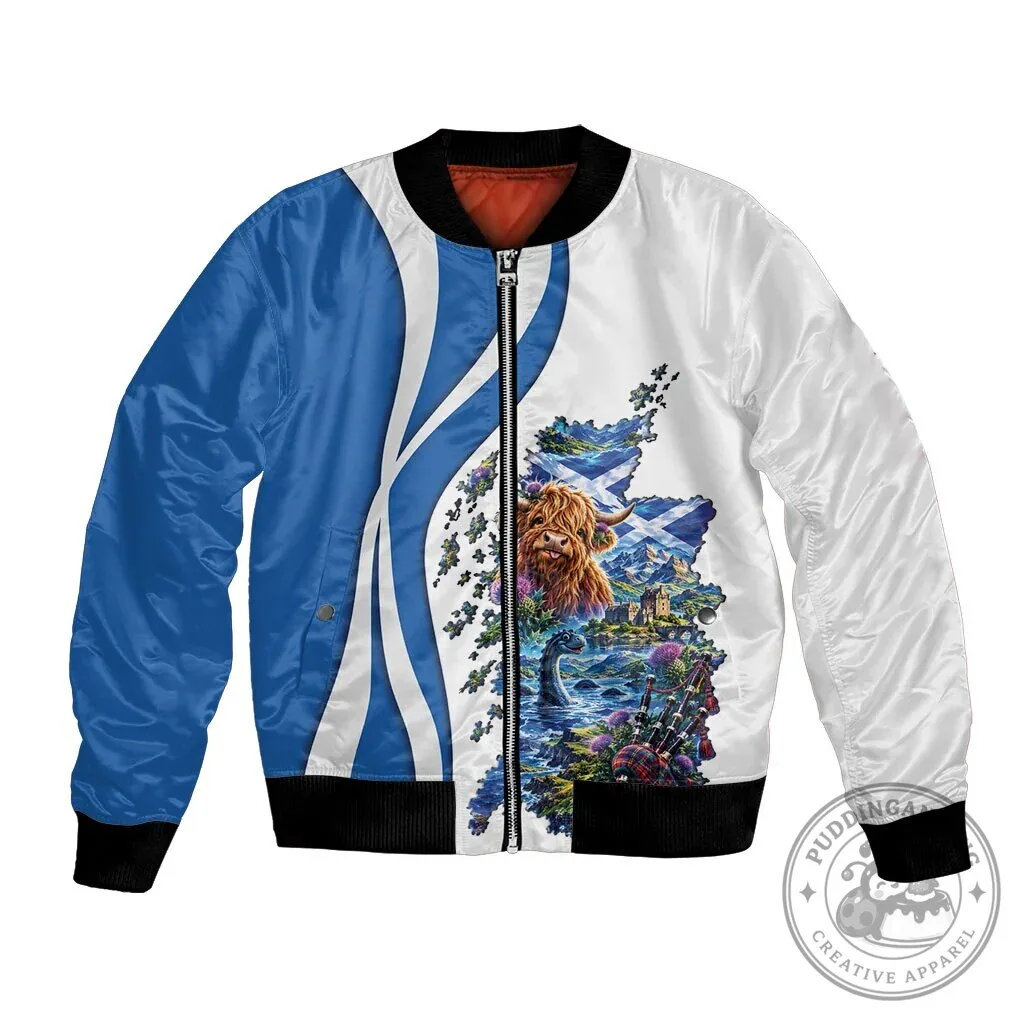 Scotland National Flag Abstract Map Cultural Art Bomber Jacket