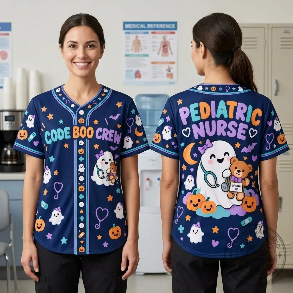 Halloween Pediatric Nurse Code Boo Crew Personalized Baseball Jersey