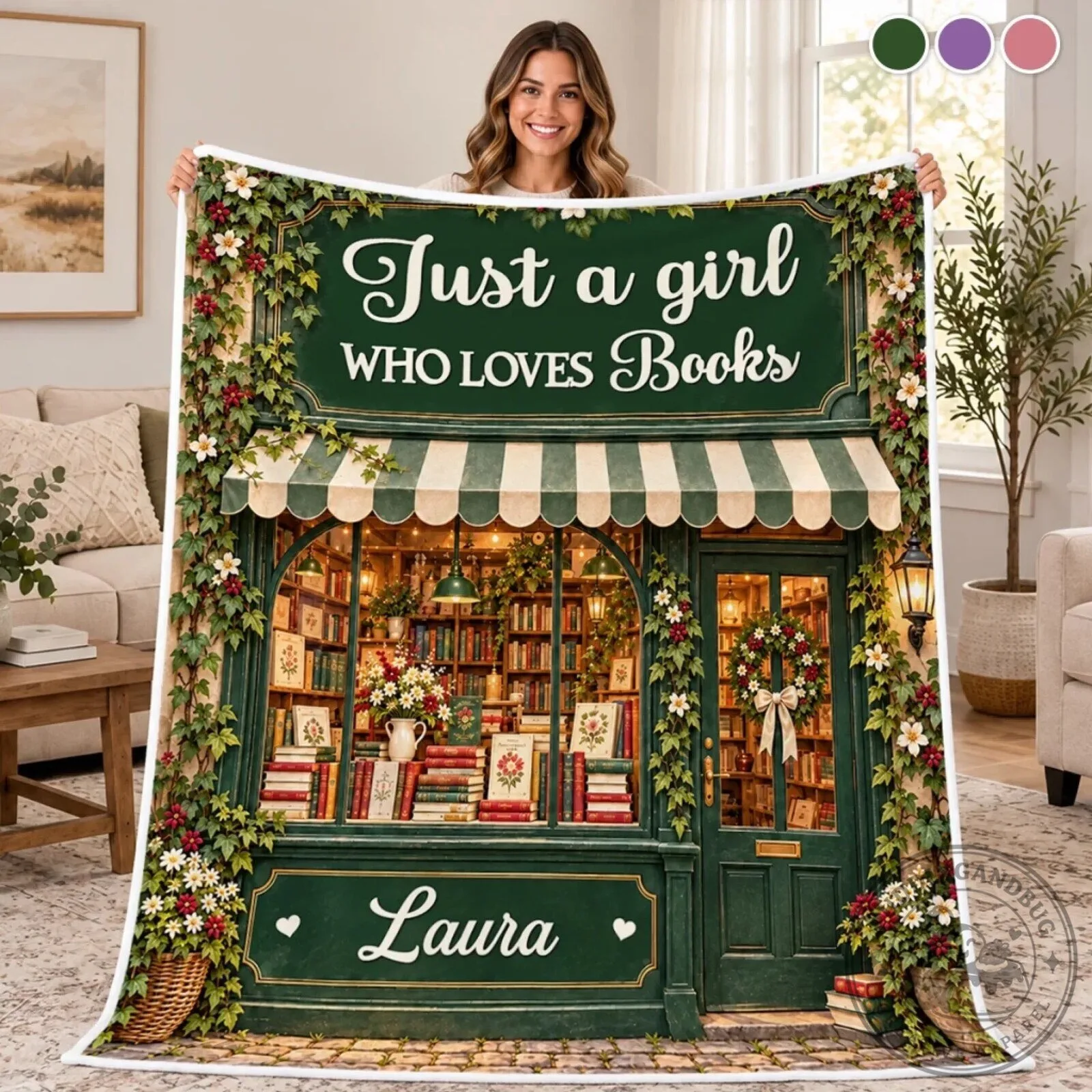 Personalized Just a Girl Who Loves Books Floral Bookshop Blanket 1 Personalized Just a Girl Who Loves Books Floral Bookshop Blanket