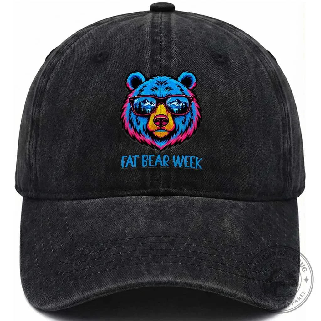 Fat Bear Week Neon Bear Sunglasses Mountain Reflection Washed Cotton Baseball Cap 6 Fat Bear Week Neon Bear Sunglasses Mountain Reflection Washed Cotton Baseball Cap