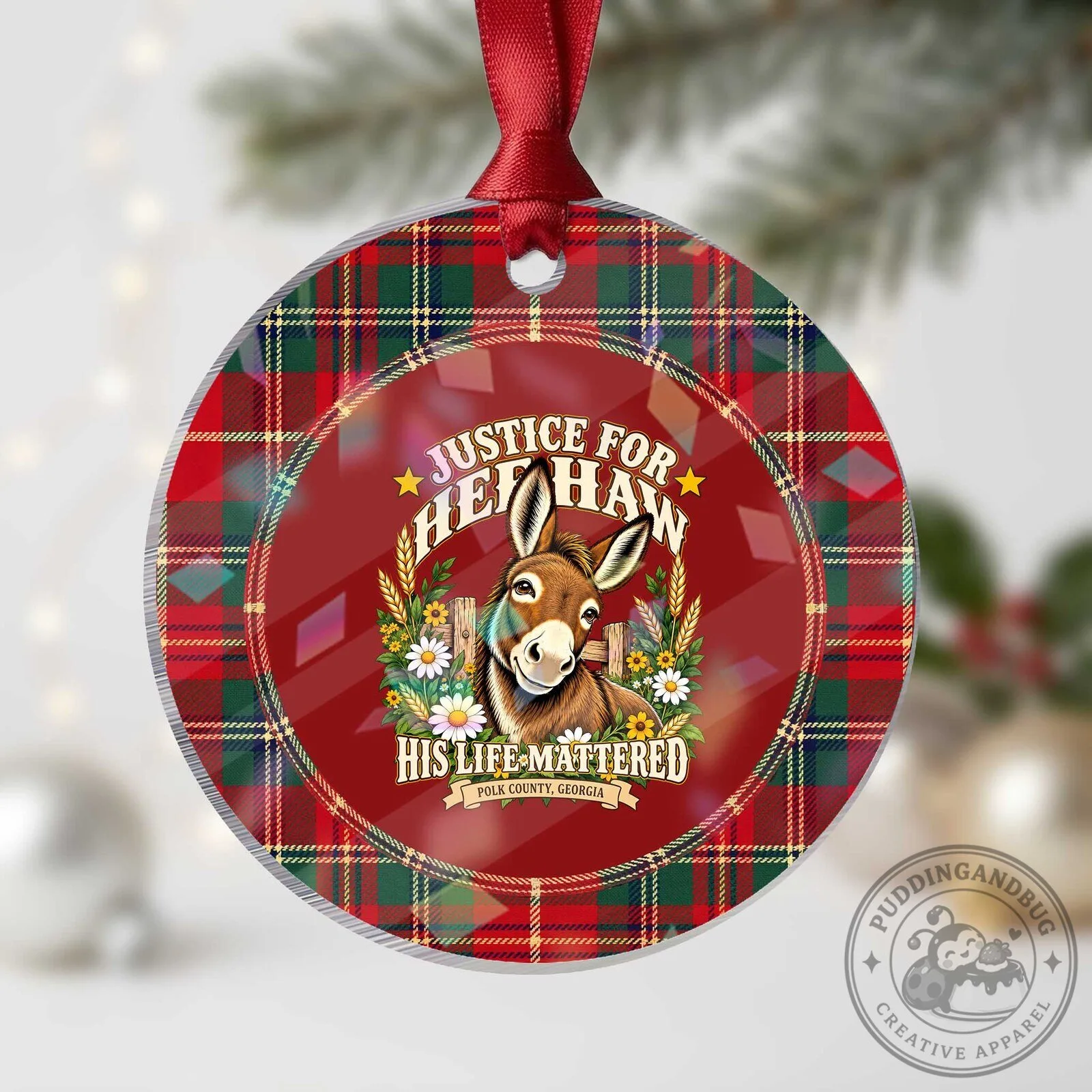 Justice For Heehaw Donkey Animal Rights Advocacy Christmas Tree Ornament