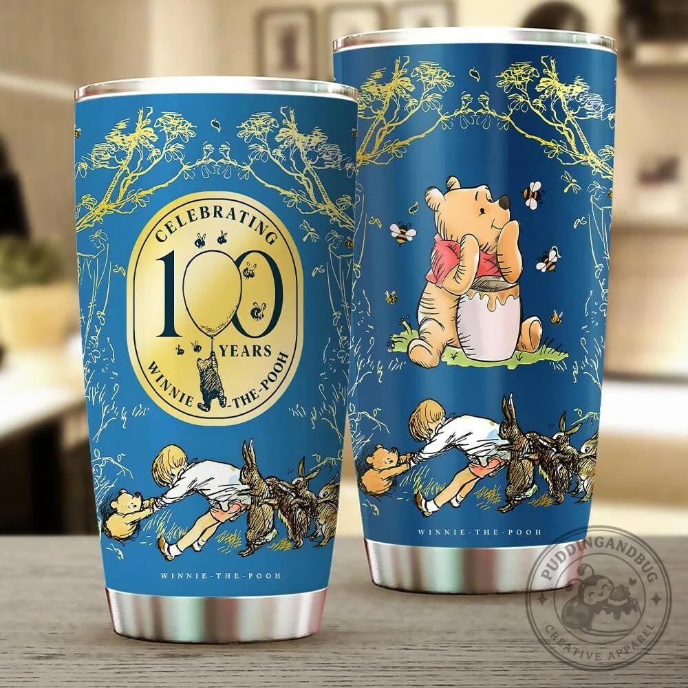 Winnie the Pooh 100th Anniversary Celebration Blue Tumbler Cup 5 Winnie the Pooh 100th Anniversary Celebration Blue Tumbler Cup