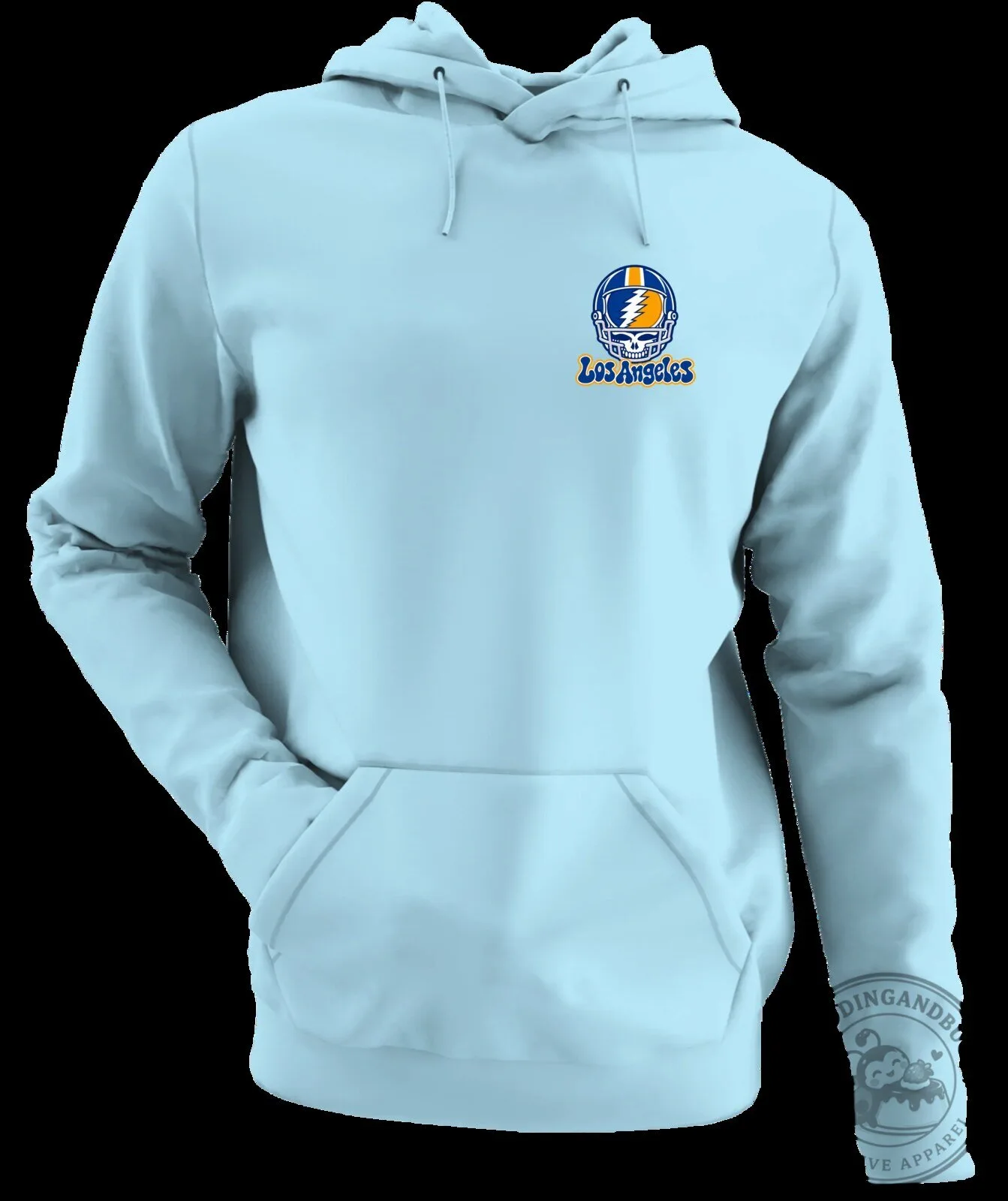 Los Angeles Football Helmet Grateful Dead Stealie Skull Light Blue Hoodie