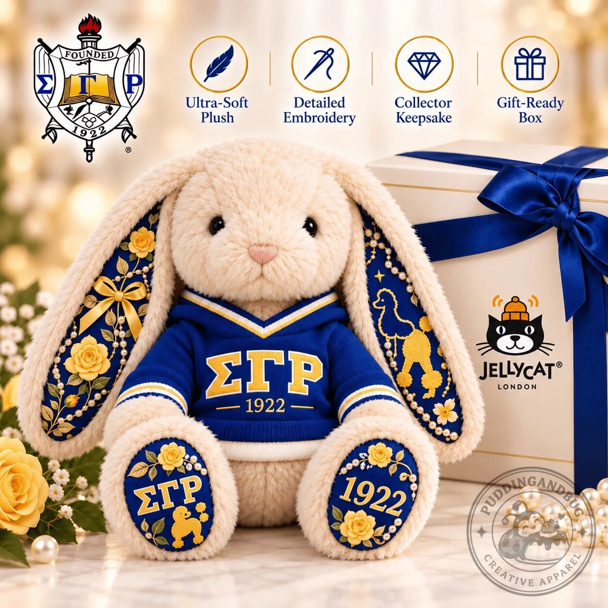 Sigma Gamma Rho Sorority Plush Bunny Toy with Embroidered Hoodie