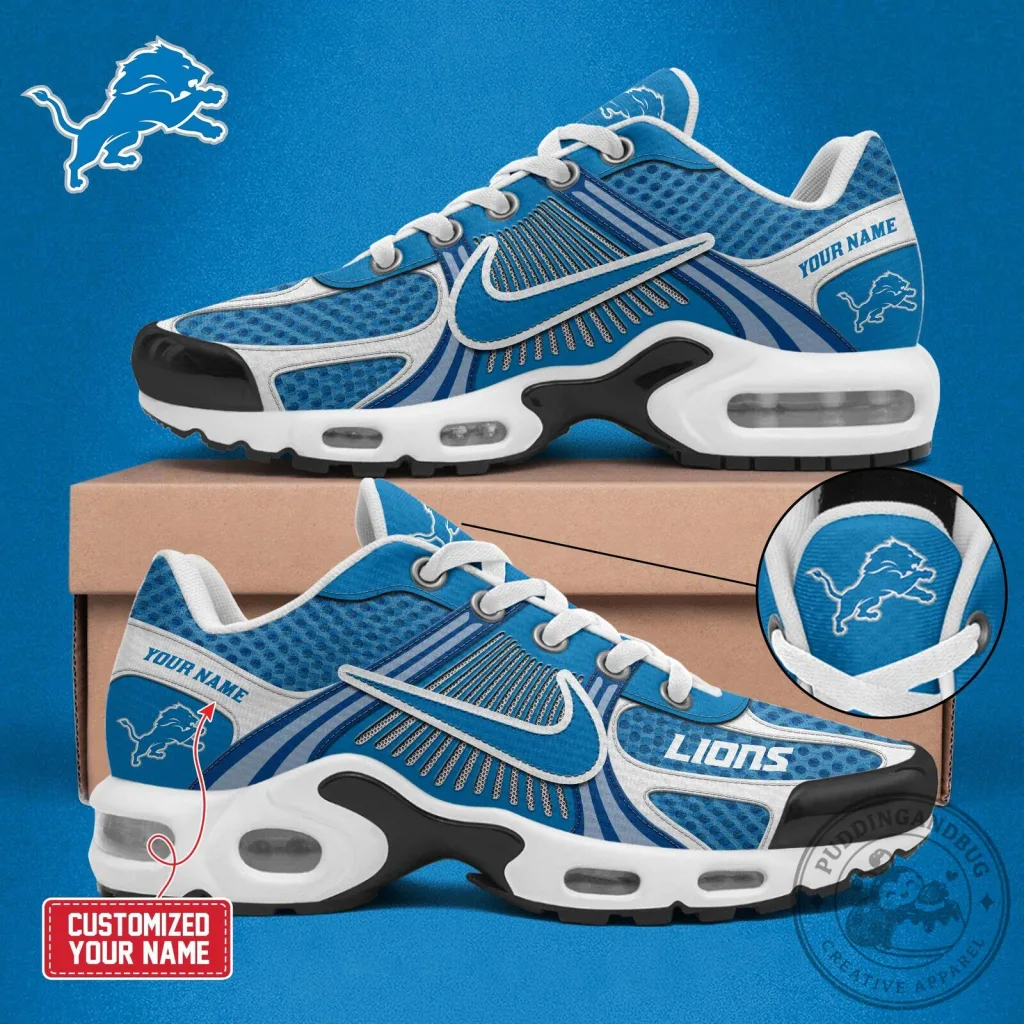 Detroit Lions Personalized Blue Fan Team Logo Custom Name Shoes Detroit Lions Personalized Blue Fan Team Logo Custom Name Shoes